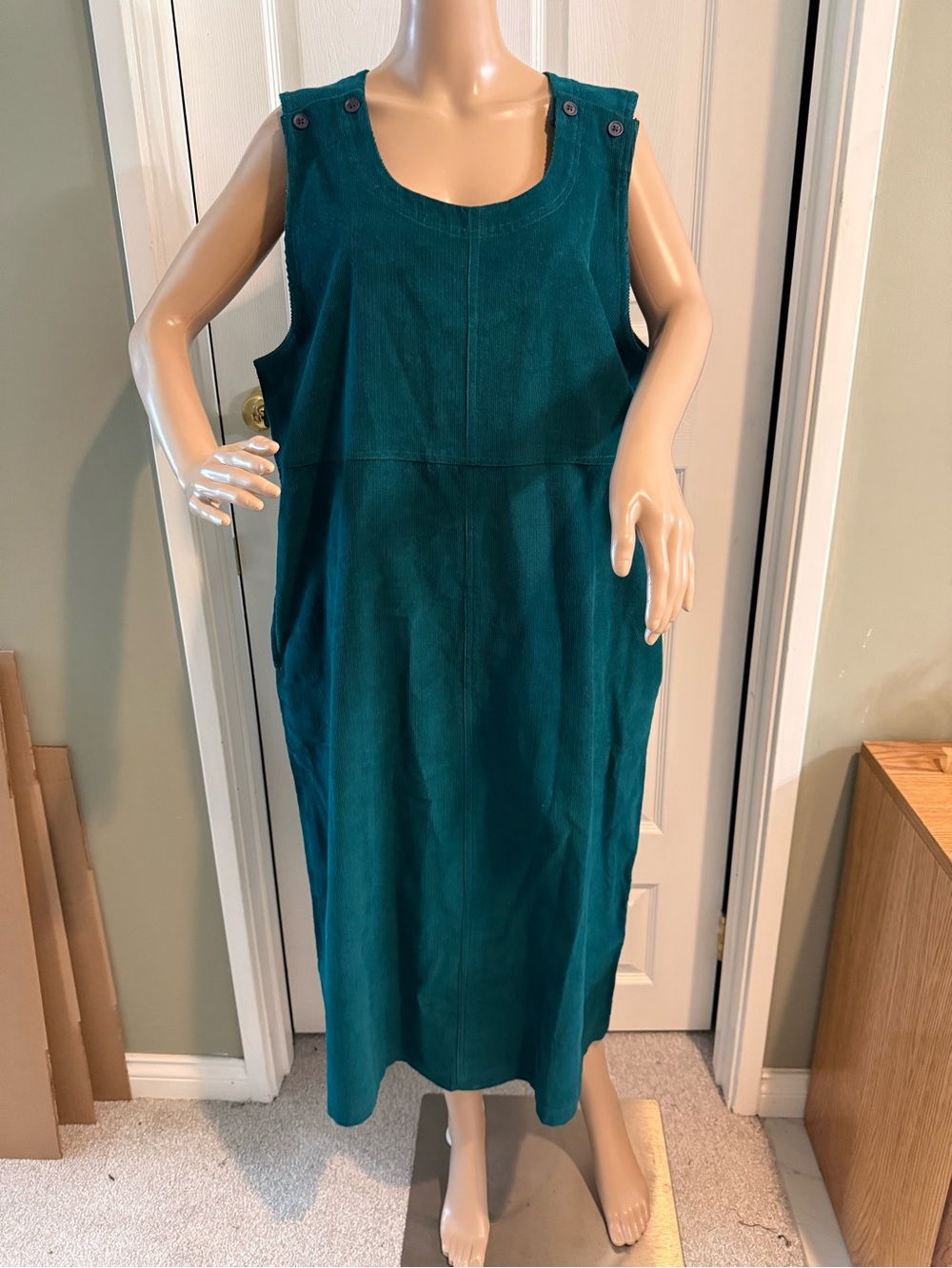 New Serengeti Teal Corduroy Jumper Dress Sleeveless Size XL Cottagecore Prairie